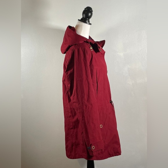 Giacca Maroon Hooded Full Zip Up Button Down Drawstrings Long Sleeve Jacket XL - Picture 9 of 9
